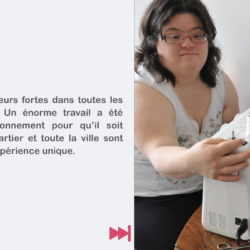 Céline utilise sa machine à coudre