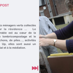 Martine ajoute des vers de fumier dans un lombricomposteur
